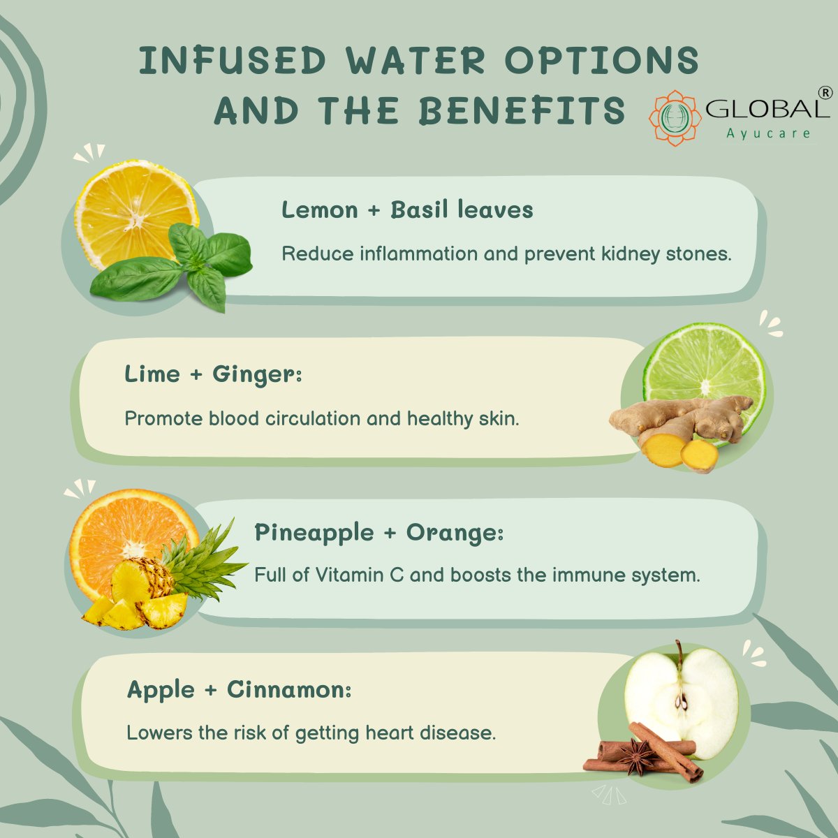 🌿 Quench your thirst and boost your health with infused water options! 🍋💧

Click on the link to explore our Ayurvedic consultations and herbal remedies to improve your health internally. #InfusedWater #HealthyHydration #Ayurveda 📷📷 [tinyurl.com/yckj4d7p]