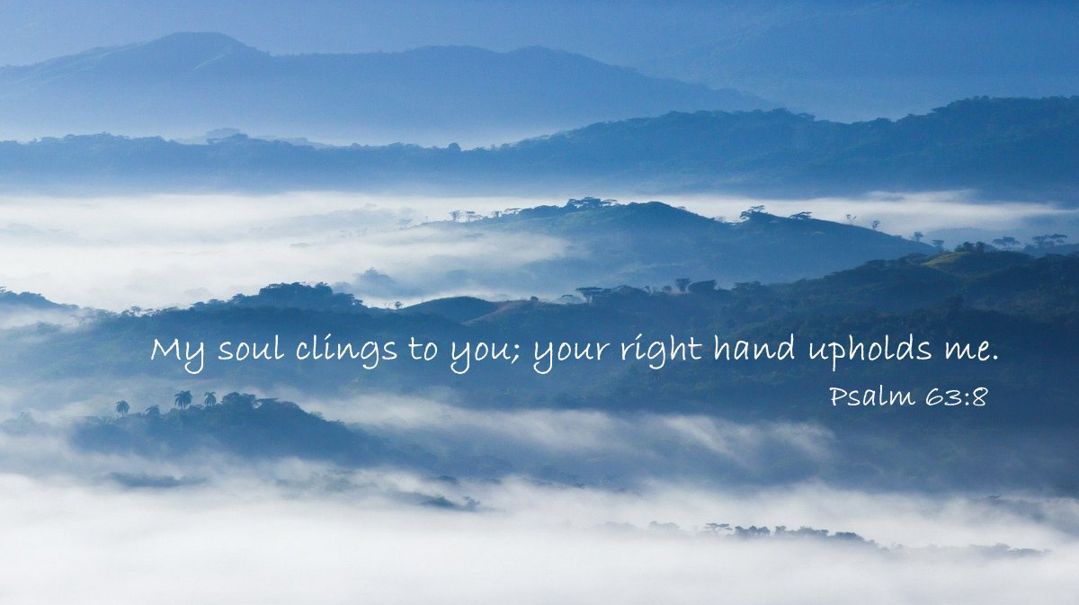 My soul clings to you; your right hand upholds me. (Psalm 63:8 ESV) わたしの魂はあなたにすがりつき、 あなたの右の手はわたしをささえられる。 詩篇63:8 口語訳 #聖書 #Bible