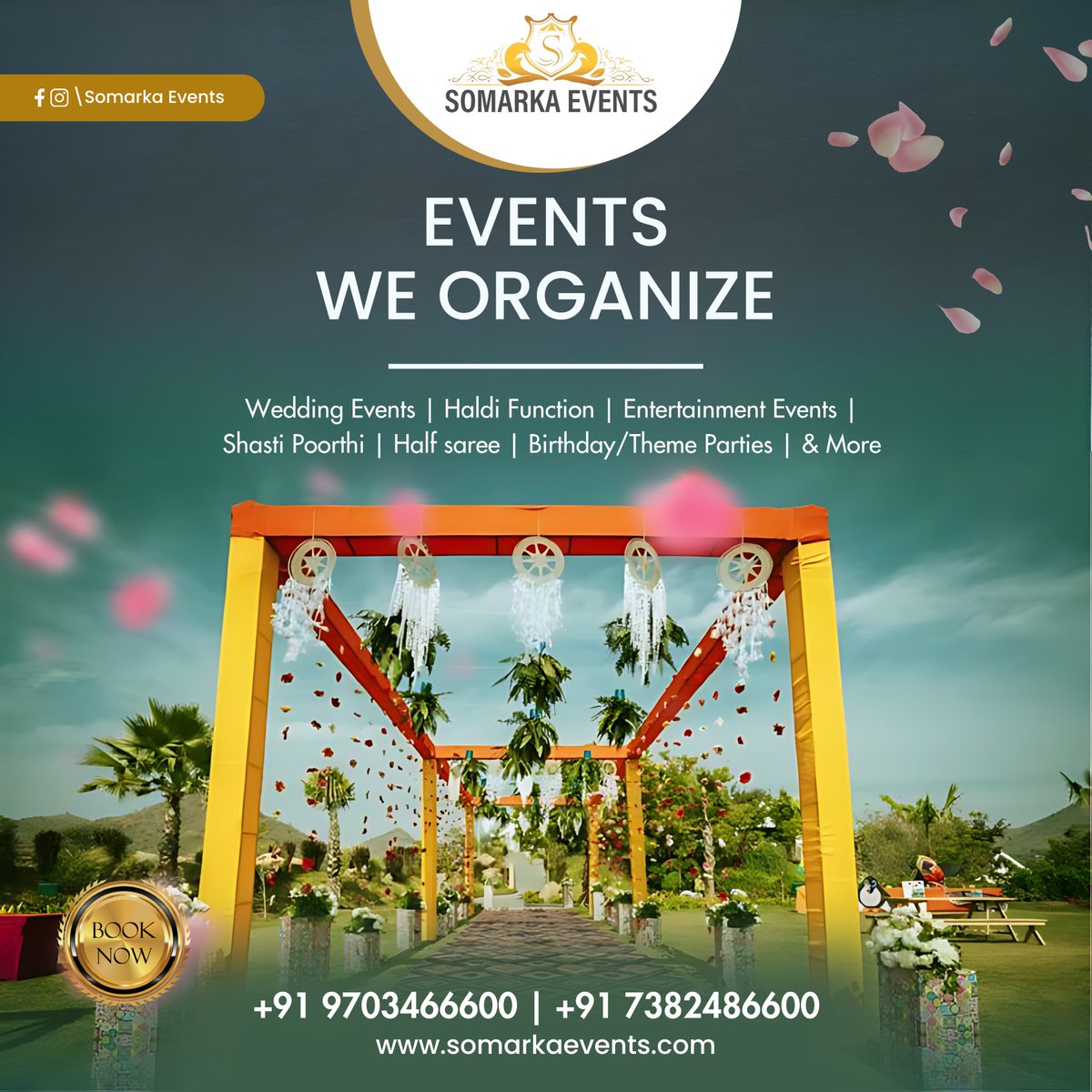 We turn your wedding into a memorable masterpiece, set against a backdrop of stunning vistas. Choose elegance. Choose unforgettable. Choose Somarka Events.

 Contact : +91 97034 66600 | +91 73824 86600

#SomarkaEvents #BestEventDesigners #BestEventOrganisation #BestEventPlanners