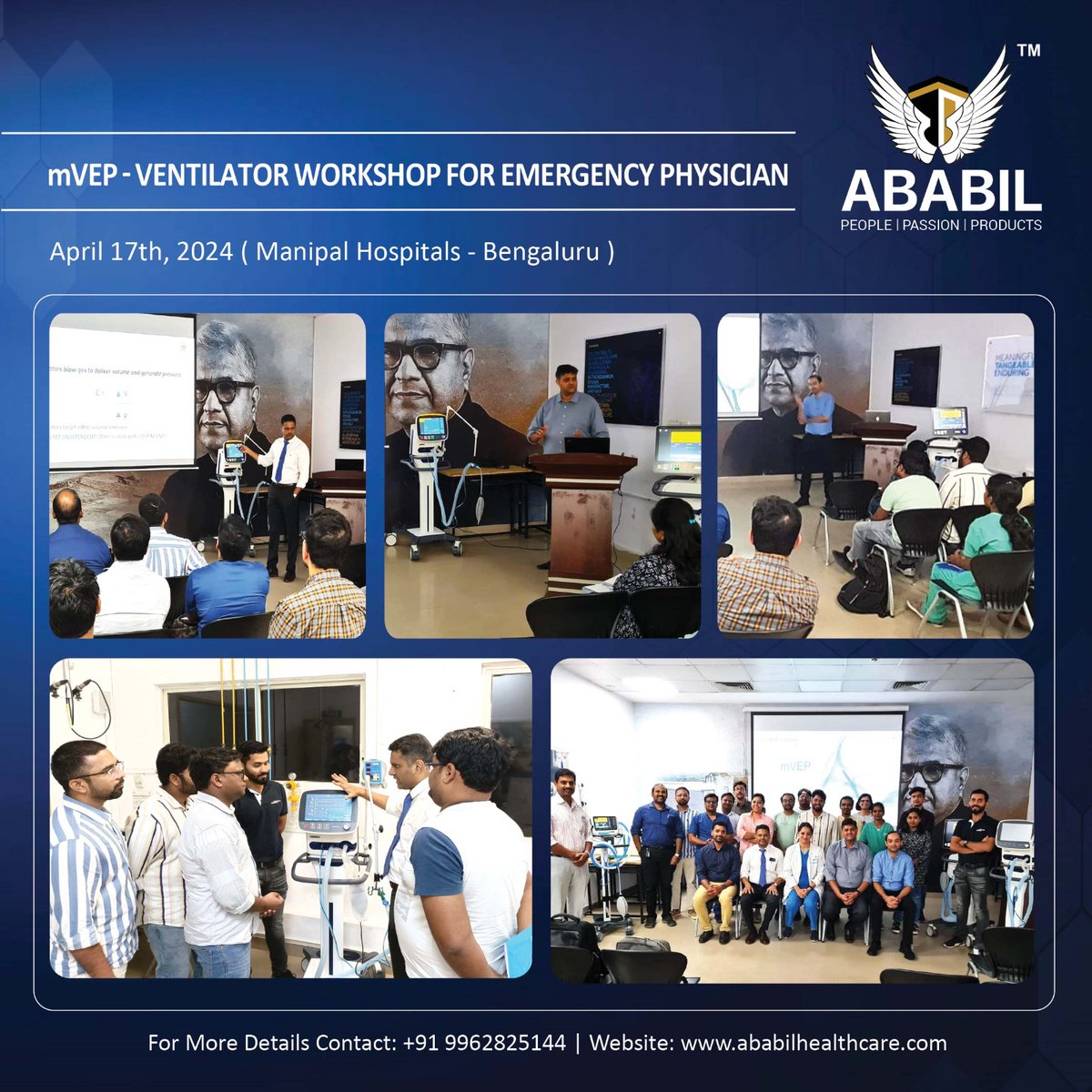 🌟 We're excited to share the grand success of our mVEP Ventilator Workshop for Emergency Physicians, held in collaboration with Manipal Hospitals, Bangalore! 🏥💨

#AbabilHealthcare #VentilatorWorkshop  #CriticalCare #ManipalHospitals  #MedicalEducation  #HamiltonMedical