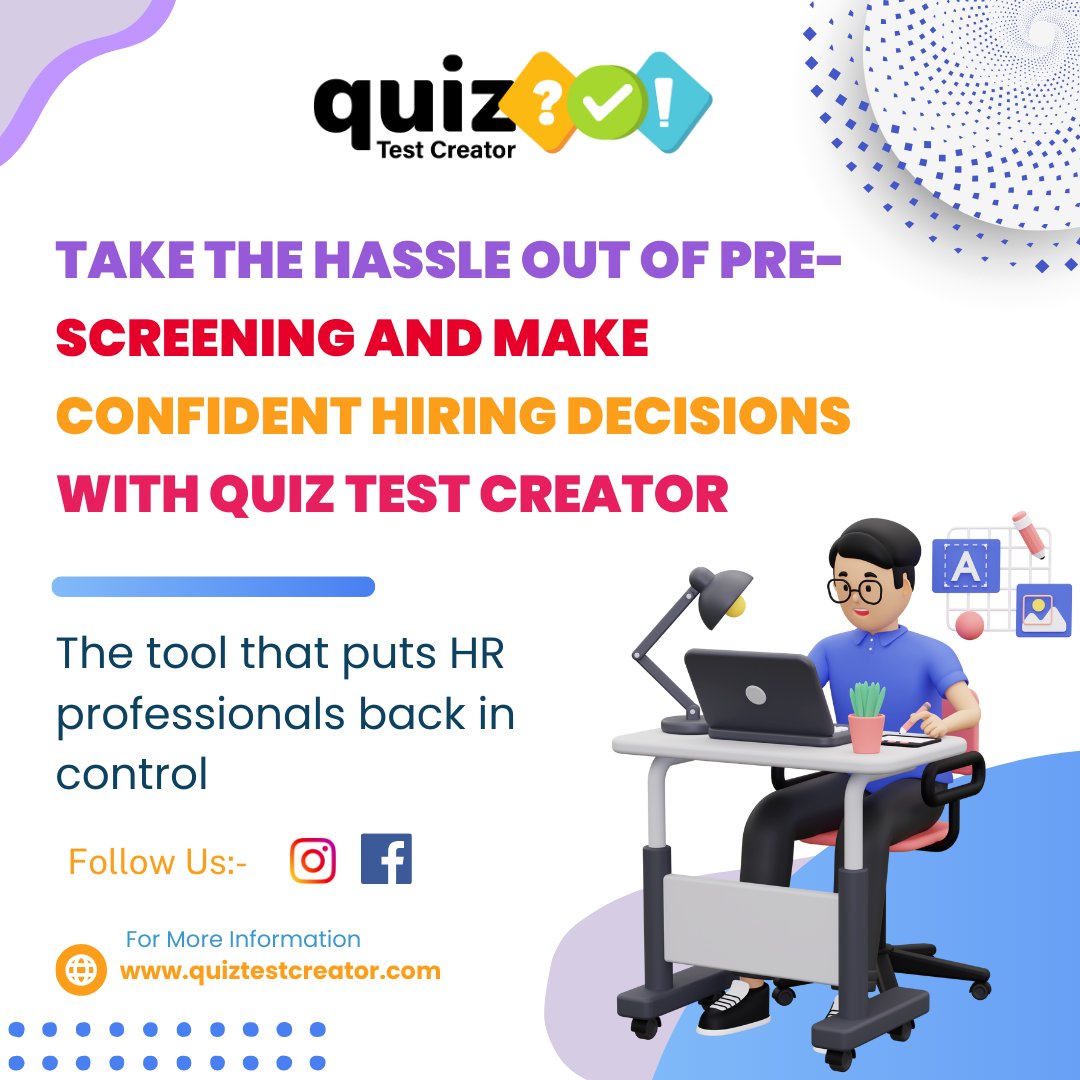 QuiztestCreator's tweet image. Transform your hiring process from cumbersome to confident with Quiz Test Creator. 💼✨

Take the action -Sign Up Now! Visit Now: quiztestcreator.com

#HiringMadeEasy #PreScreeningSimplified #EffortlessHiring #QuizTestCreator #RecruitmentSolutions