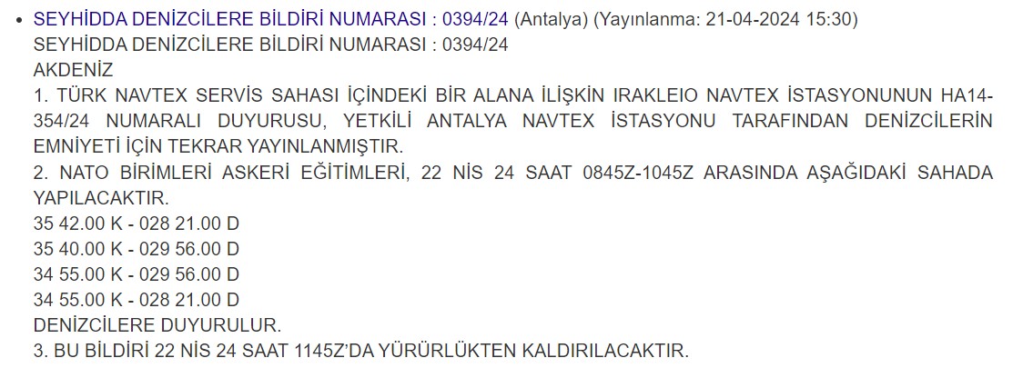 🇹🇷🇬🇷 Yunanistan hem Türkiye ile 'Güven Artırıcı Önlemleri' hem NATO'yu kullanarak Ege ve Akdeniz'de yeni oldubittiler peşinde koşuyor.

NATO tatbikatını fırsat bilerek Meis adasının hemen güneyini sahiplenip NAVTEX ilan etmeye çalışan Yunanistan'a karşı NAVTEX ile cevap verilip…