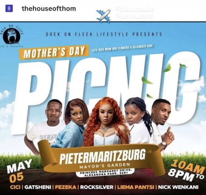Pietermaritzburg and surrounding areas Lillies LiGends LiFlamez do you have your tickets for the 5th of May 🤔you don't wanna miss out on Liema's live performance now do you dears 🤭🤭🤭

PHOLAEL X LIEMA PANTSI
DOEK ON FLEEK X LIEMA 
#AfrotainmentMarquee2024 
#LiemaPantsi