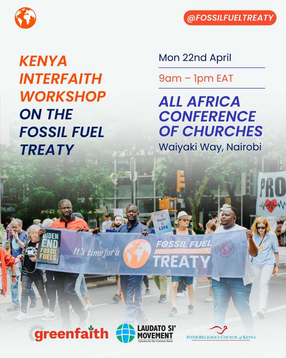 Faith leaders around the world are making the moral case for a global just transition away from coal, oil and gas through a #FossilFuelTreaty! 🙏

If you're in Nairobi, drop by our interfaith workshop with the @AaccCeta @greenfaithworld @LaudatoSiMvmt to find out more!