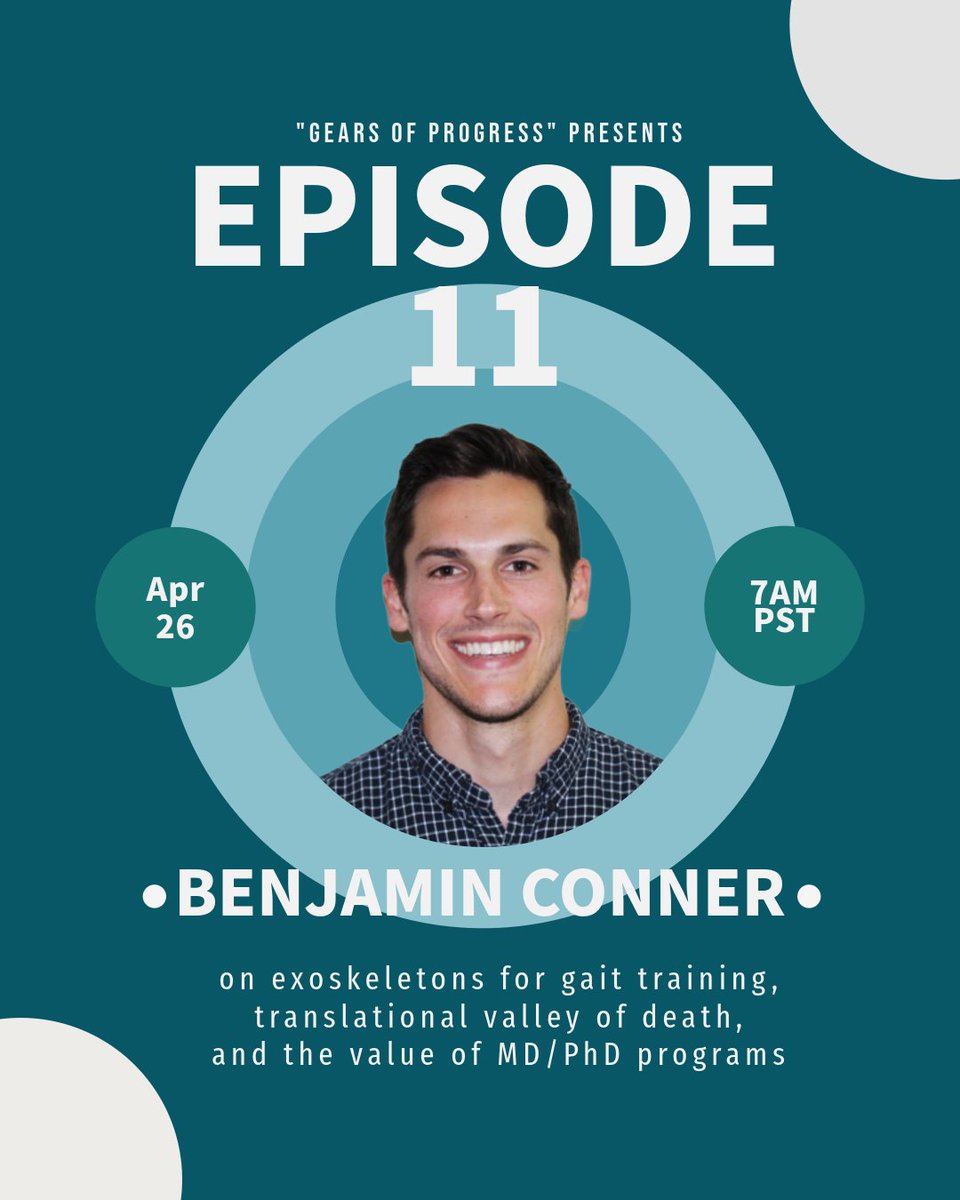 Episode 1⃣1⃣ is hitting all podcast platforms this Friday, April 26. Along with our guest speaker, Dr. Ben Conner, we will cover the topics of exoskeletons for gait training, transnational valley of death, and the value of MD/PhD programs.