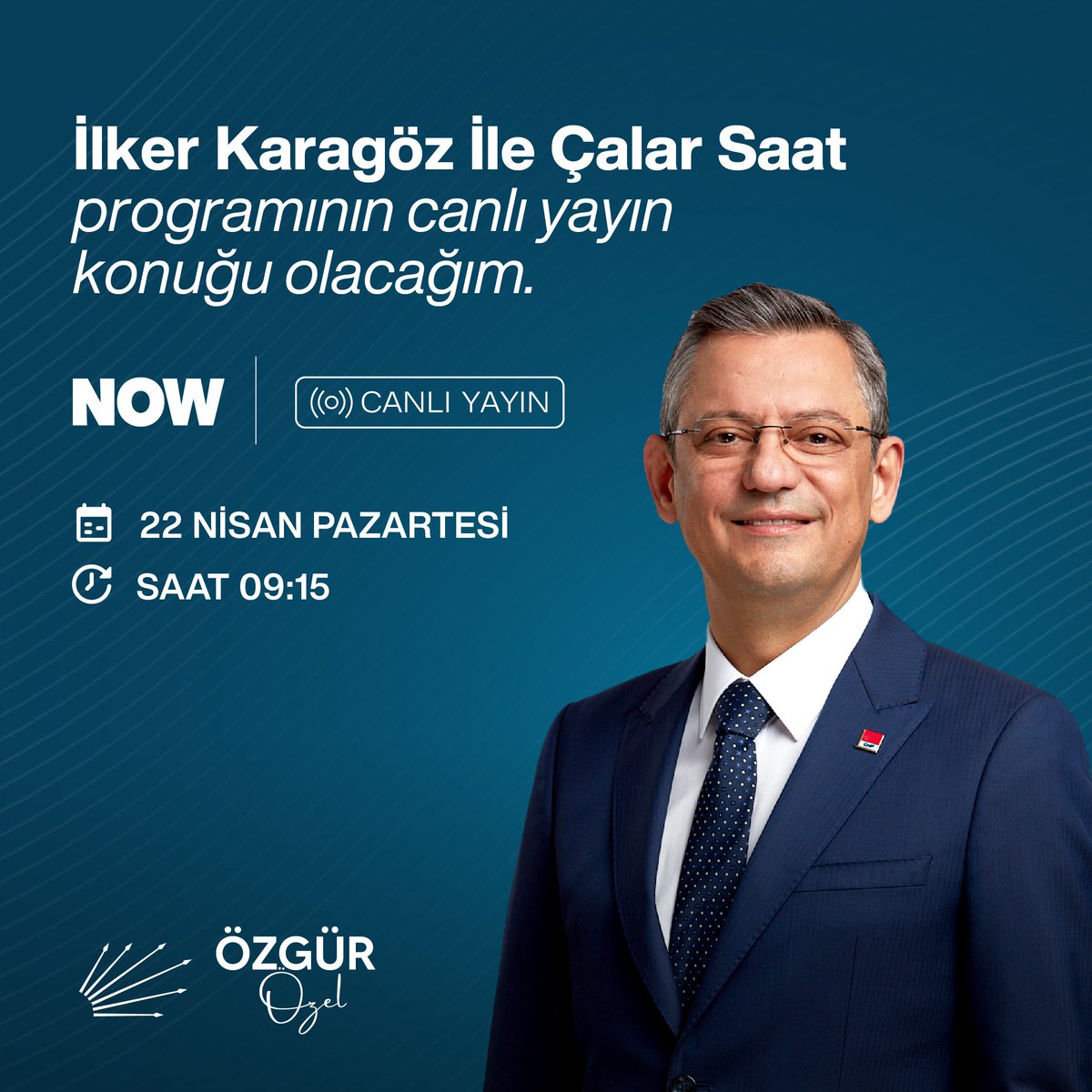 Birazdan İlker Karagöz İle Çalar Saat programının canlı yayın konuğu olacağım. 🗓️ 22 Nisan Pazartesi ⏰ 09.15 📍Now TV