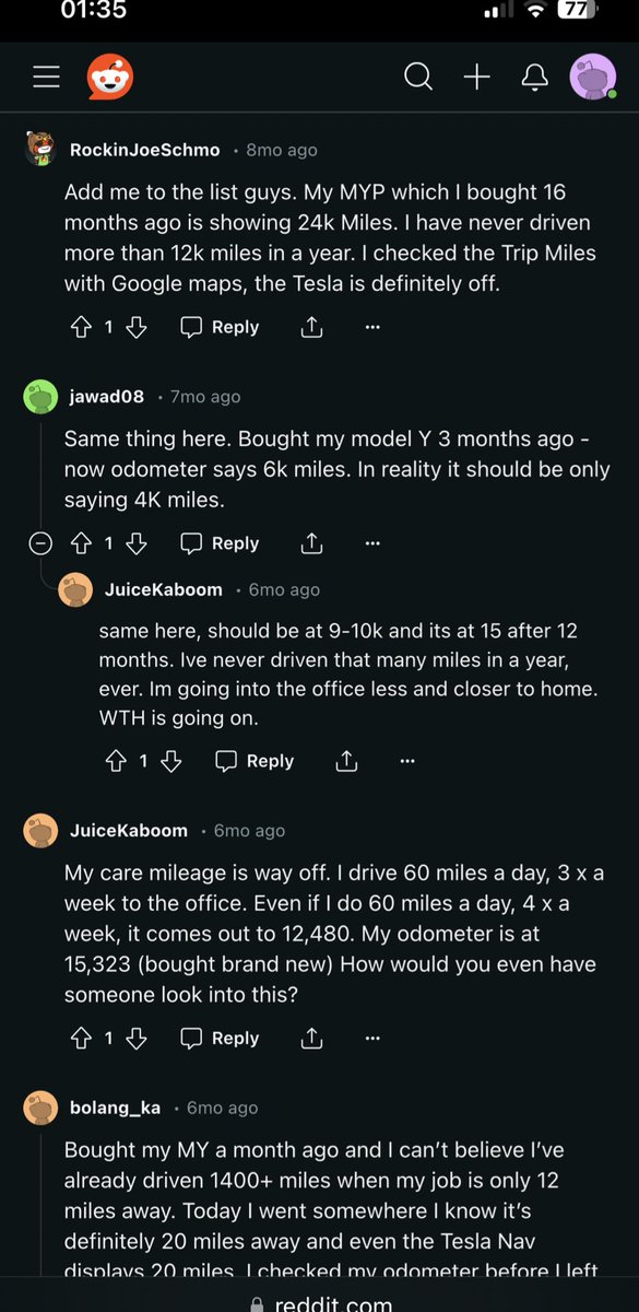 Wow this Tesla #odometergate thing is much bigger than I realized. Every single one of these Tesla owners is confused why their Tesla records .6 mile as 1 mile — that’s a massive difference. But may also explain why the range feels inflated. Class action coming?