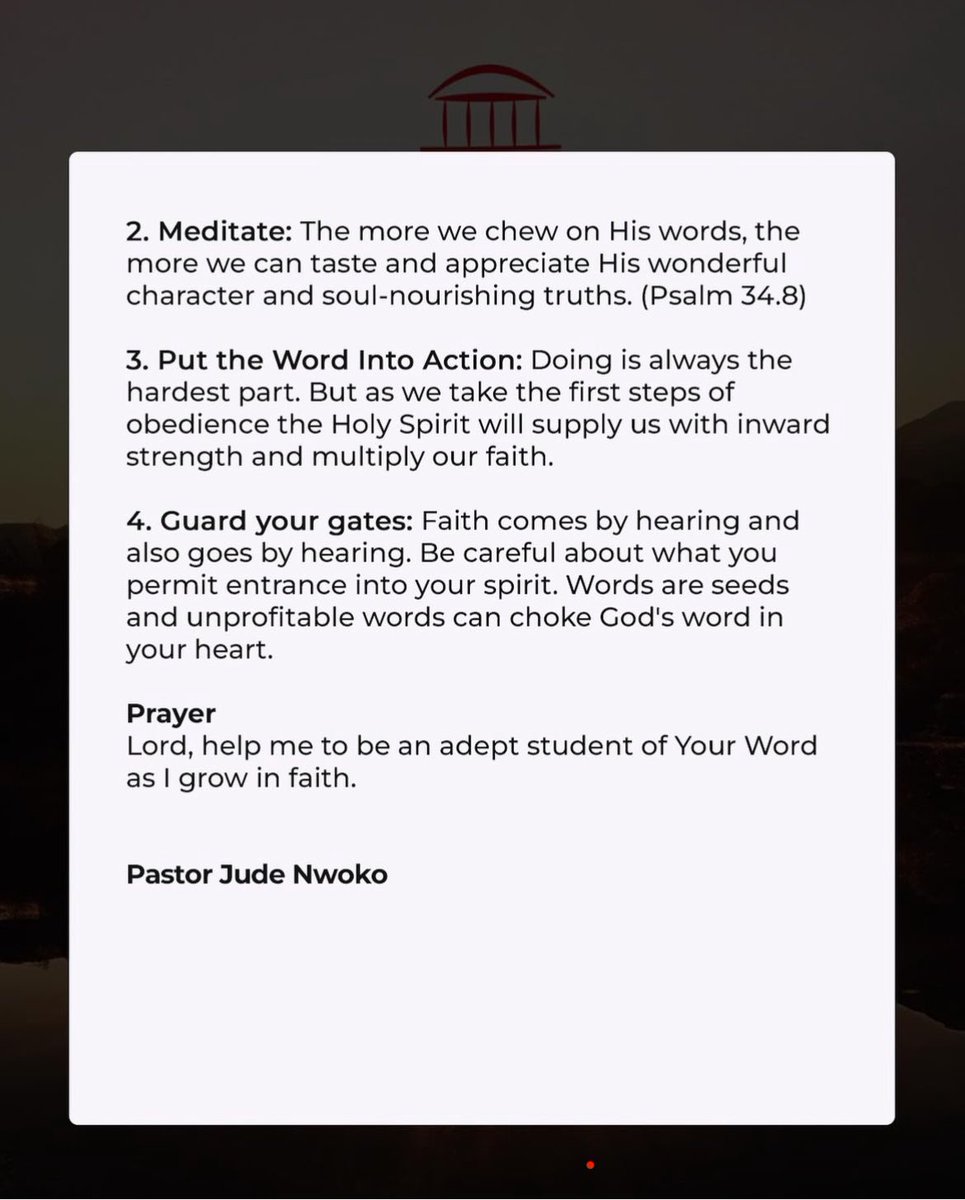 #ANewDawn devotional [22-Apr-24]

In this new season, plan to be intentional about building and maintaining your faith. Ask the Lord for help and consider changes to be made or habits to form, to help you on this journey. Share your tips in the comments 👇🏽
#myTPH
#dailydevotional