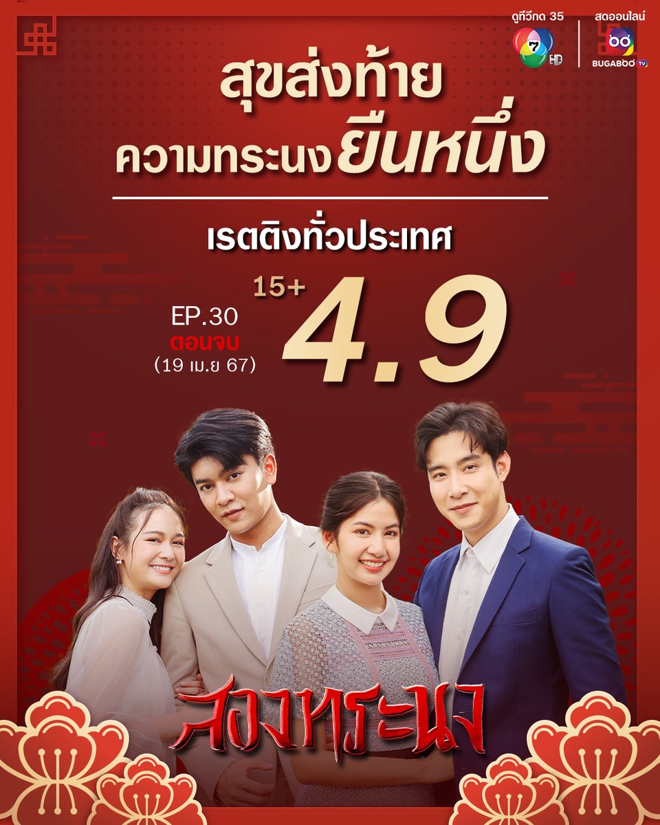 Ch7HD's tweet photo. สุขส่งท้าย ความทระนงยืนหนึ่ง
"สองทระนง" EP.30 ตอนจบ | 4.9
(เรตติง 15+ ทั่วประเทศ)
.
ขอบคุณทุกการติดตามและกำลังใจที่มอบให้กัน 🥰
.
#สองทระนง 👬🏮
#BrotherDestiny
.
#Ch7HDDramaSociety https://t.co/7wndYfM6nJ