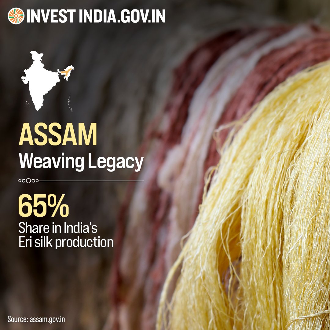Discover the richness of #Assam silk, featuring exquisite varieties like golden Muga, white Pat, and warm Eri silk. A mark of quality & craftsmanship, the #silk products are revered globally. Weave your growth journey at: bit.ly/II-Assam #InvestInIndia @handicraftsdc