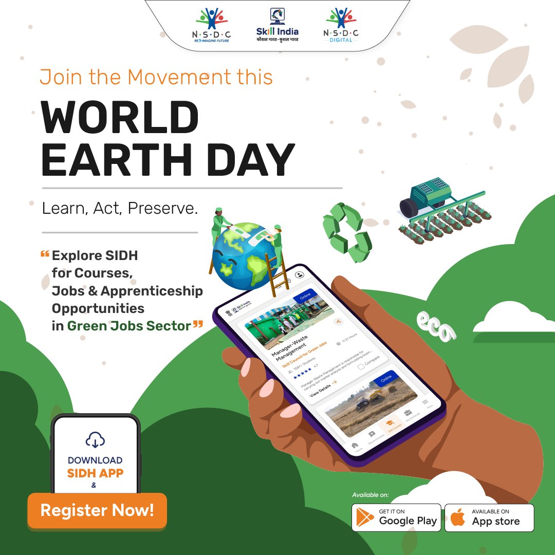 SIDH_App's tweet photo. Celebrate Earth Day 2024 by enrolling in a Manager-Waste Management course. Empower yourself with skills to tackle sustainability challenges. Join us! #skillindiadigital #sidh #skillindia #nsdcdigital #nsdc. 
Enroll Now: https://t.co/rV1uwHflU1 https://t.co/X2UMGePVoL