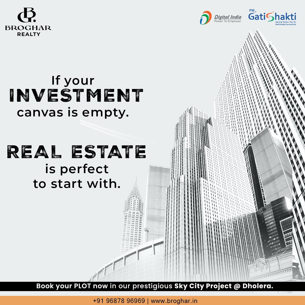 If you have not yet invested anywhere...
Real Estate can be the perfect start...

If you don't know how to do that...
Connect with Broghar Realty...

#broghar #brogharrealty #dholera #investment #dholerasir #invest #DholeraSmartCity #returns #money #affordable #plots #land #villa