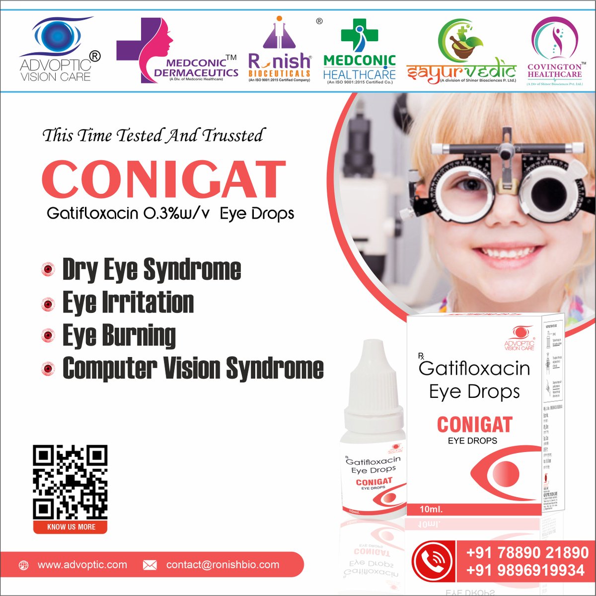 👁️ Seeing is believing with CONIGAT! 👁️

Introducing GATIFLOXACIN 0.3% W/V by ADVOPTIC VISION CARE! 🌟

Say goodbye to eye infections and hello to clearer vision with CONIGAT! ✨

#ClearVision #EyeHealth #VisionCare #EyeCare #EyeSight #HealthyEyes #Optometry #EyeTreatment