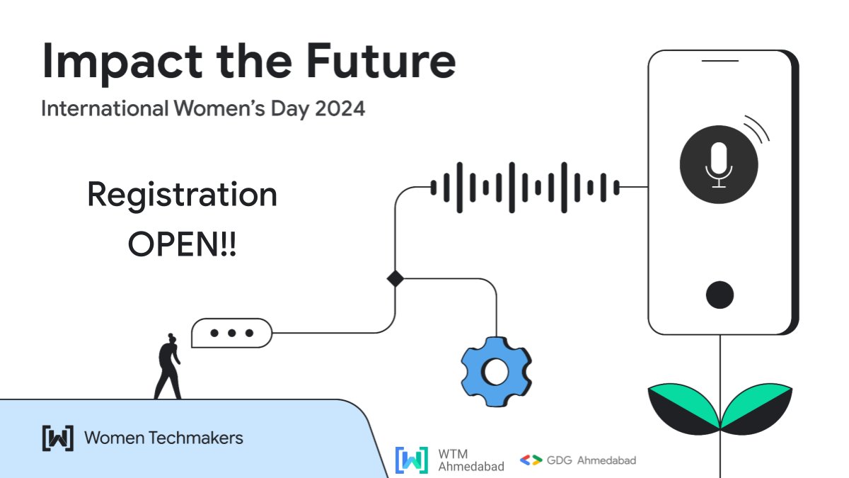 🥁Registration is OPEN for our #International  #womensday  event on April 27th, 2024! 

Join us as we celebrate #womenintech  and the theme 'Impact the Future.' 

Secure your spot now.
forms.gle/FsBmXd2fFqSu1r…

#WTMImpactTheFuture #IWD24 #WTMAhmedabad #SuccessAwaits #Leadership
