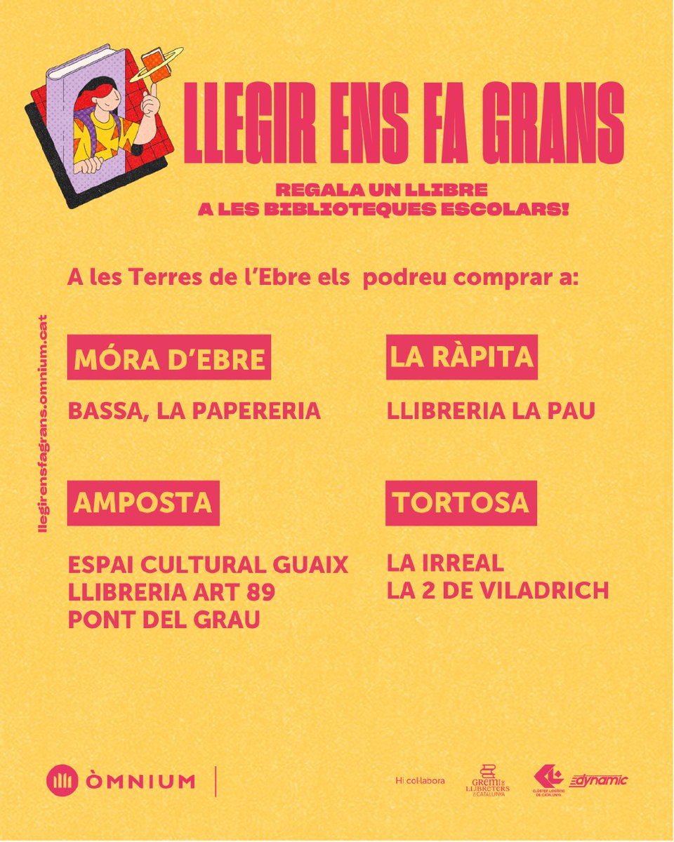 [LLEGIR ENS FA GRANS] 📙 

🌹🐉 Este Sant Jordi, regala un llibre a les biblioteques escolars! 

Després de Sant Jordi, 34 escoles de les Terres de l'Ebre rebran el seu lot de llibres! 📚🎁
  
Troba tota la informació a 👉 llegirensfagrans.omnium.cat