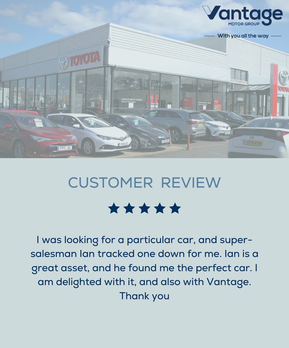 Fantastic feedback for Ian from Toyota Morecambe - keep up the great work 👏🚗 #Feedback #Review #Toyota