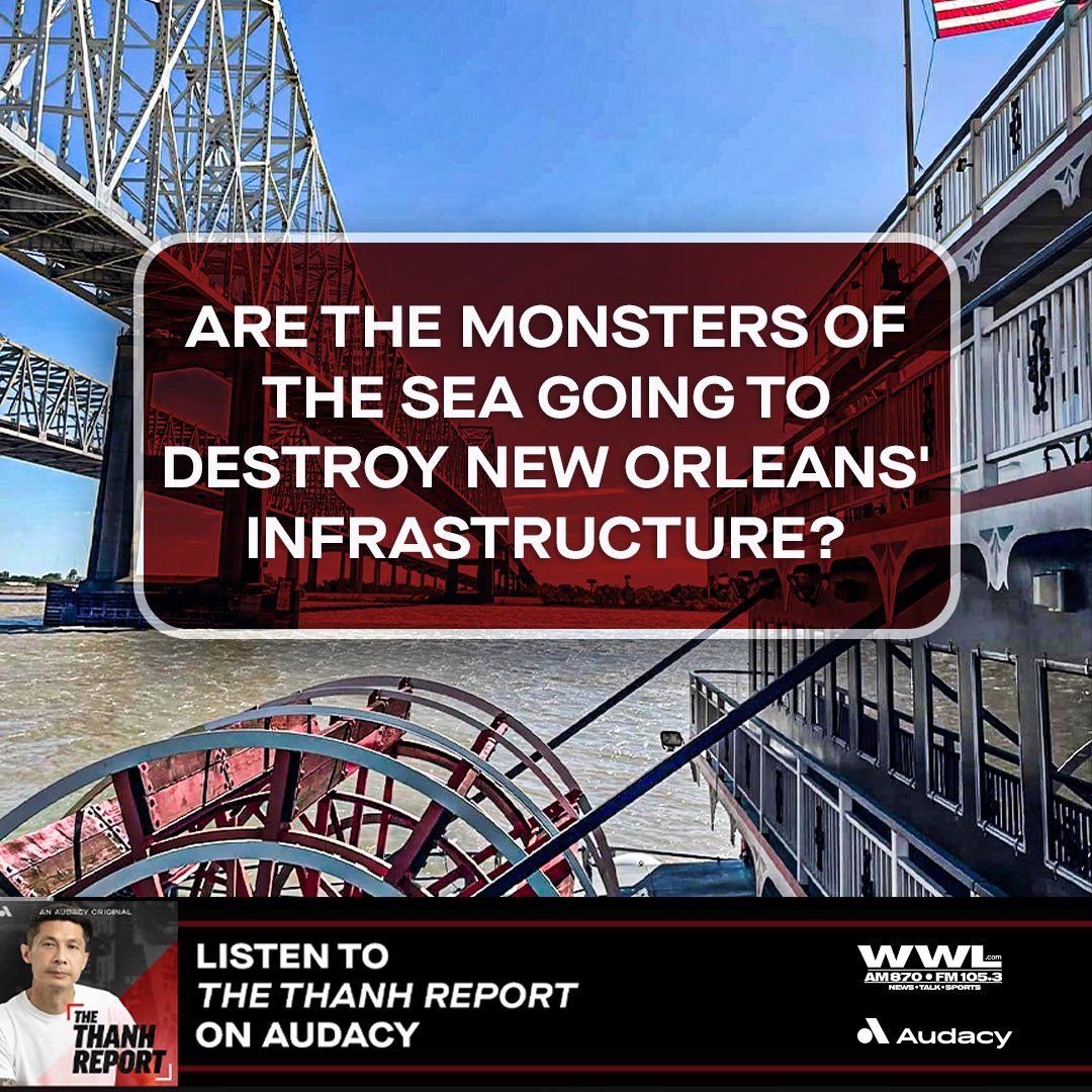 WWLAMFM's tweet photo. Massive cargo ships, like the one that took down the Francis Scott Key Bridge, aren't seen in #NOLA at the Port of New Orleans because of several reasons. A big reason is the Crescent City Connection. Listen to The Thanh Report on #audacy
#Thethanhreport #PortofNewOrleans https://t.co/mqbmrqCl1s