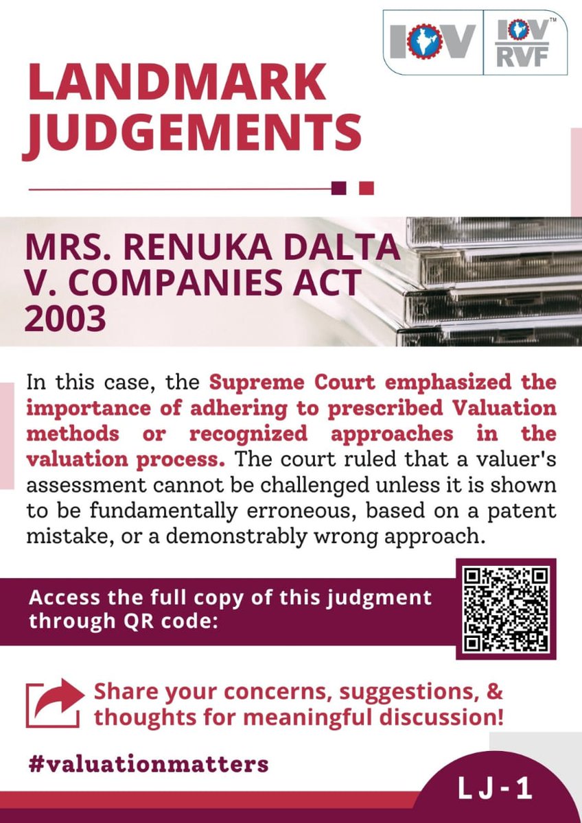 Keep yourself updated about the Landmark Judgments pertaining to Valuation profession! Share your concerns, suggestions, and thoughts for meaningful discussions! #Valuationmatters #valuation #valuers #IOV #IOVRVF #institutionofvaluers #CompaniesAct #valuation #landmarks #india