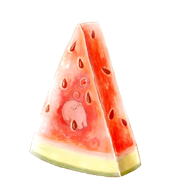 今日スーパーでスイカ売ってたんですよ! 2年くらい前から凄くスイカが好きになって これからたくさん食べれる季節になりますね #荒巻スカルチノフ #イラスト #スイカ