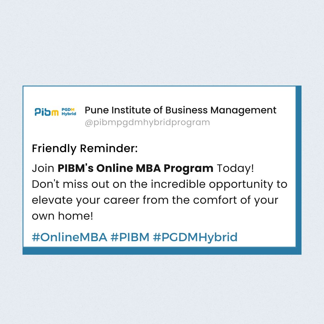 Elevate your skills, expand your network, and propel your career forward. Invest in yourself today and reap the rewards tomorrow.

#pgdmhybrid #pibmhybrid #pibmpune #onlinemba #mba #pgdm #bschool