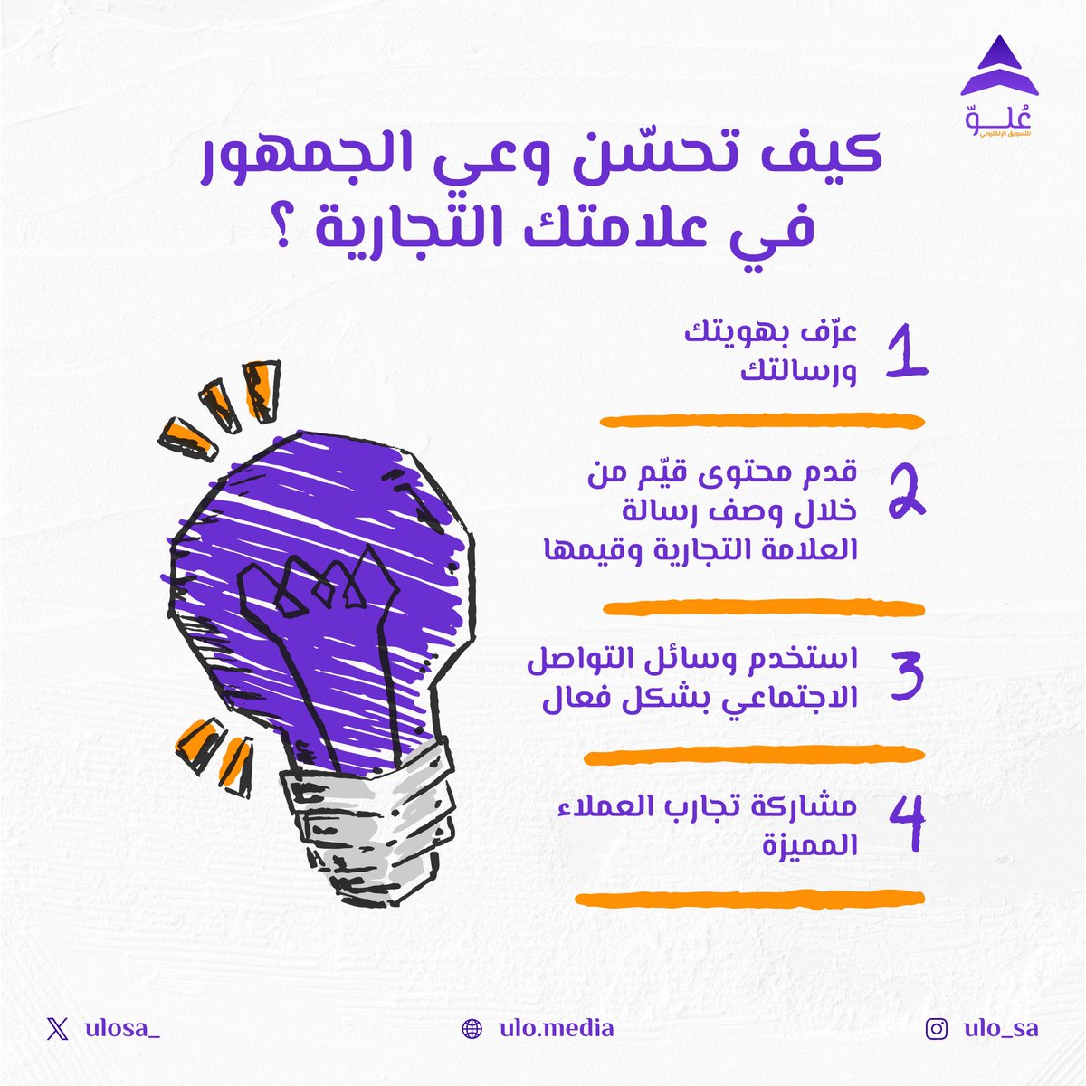 ulosa_'s tweet photo. تذكروا دائماً ان بناء وعي العلامة التجارية يحتاج الى صبر واستمر في تقديم قيمة وتفاعل للجمهور وراح تحصل على النتيجة مع مرور الوقت 🎯.

#علوّ #تسويق_رقمي https://t.co/PxJ4ohJ1pV