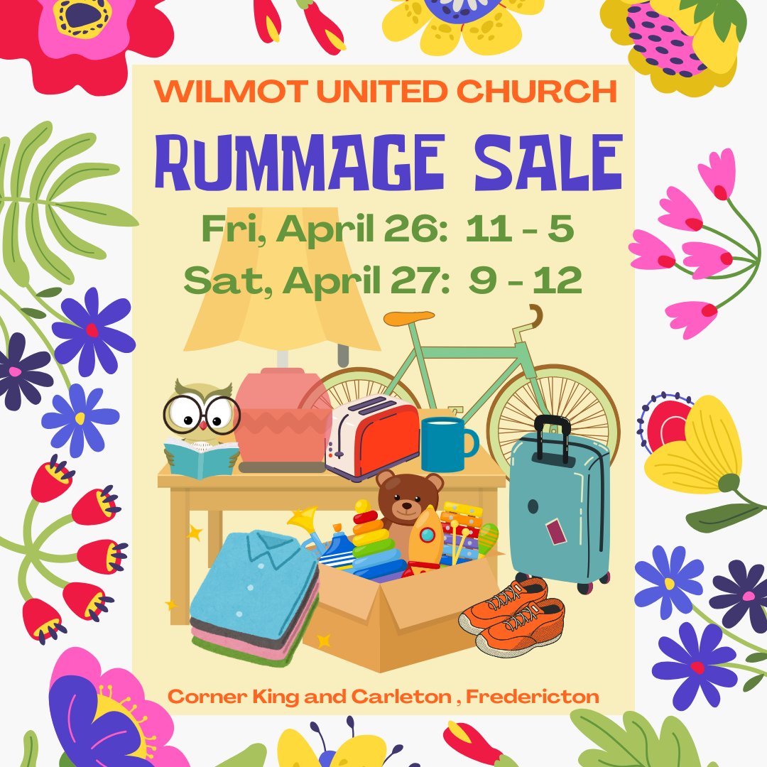 🌟COMMUNITY PARTNER EVENT🌟 Our community partner wilmotuc.nb.ca is holding their annual spring rummage sale this week. Great finds and prices for all! We are grateful for the affordable office space and friendliness we enjoy at Wilmot.
