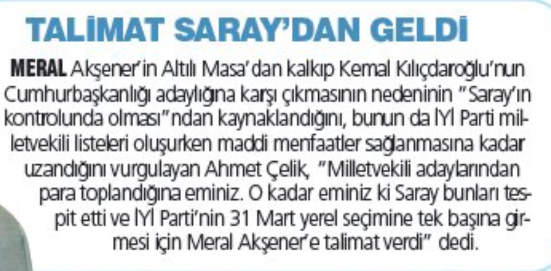 Biz yine haklı çıktık -ne önemi varsa artık haklı olmanın- olan Türkiye'nin beş yılına oldu.

İyi partinin kurucusu, en etkili 5 adamdan biriydi Ahmet Çelik.

Meral Akşener'i 'sarayın kontrolünde olmak ve milletvekili adaylarından para almakla ve saraya yakalanınca şantaja boyun