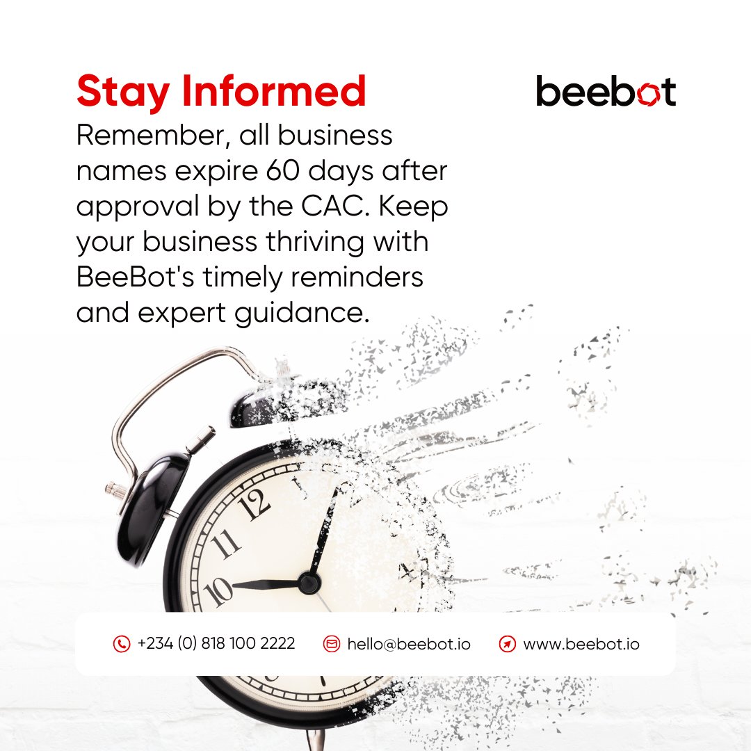 📢 Don't let your business name slip away!

BeeBot's got your back with timely reminders and expert support.

Keep your dream alive!

#BusinessRegistration #StayInformed #BeeBotSupport #GovernmentServices #AnnualReturns #StartupSuccess #CompanyServices #LegalProtection  #BeeBot