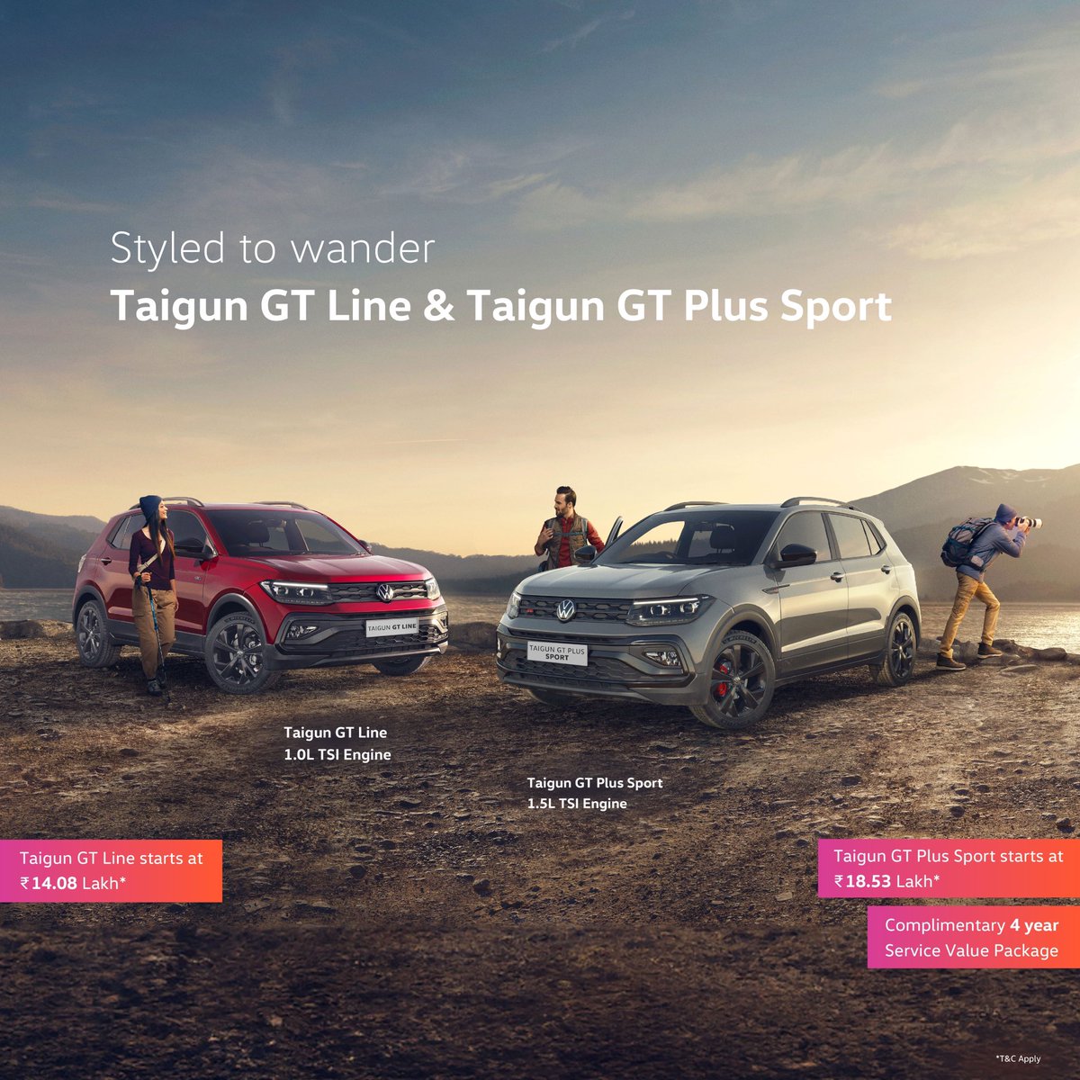 Introducing Taigun GT Line & Taigun GT Plus Sport, our most attractive roaming packages with Sporty black interior & exteriors, R17 alloy wheels, 6 airbags, darkened LED headlamps with DRLs & more. Book a test drive today: bit.ly/TaigunSport #TaigunSport #VolkswagenIndia