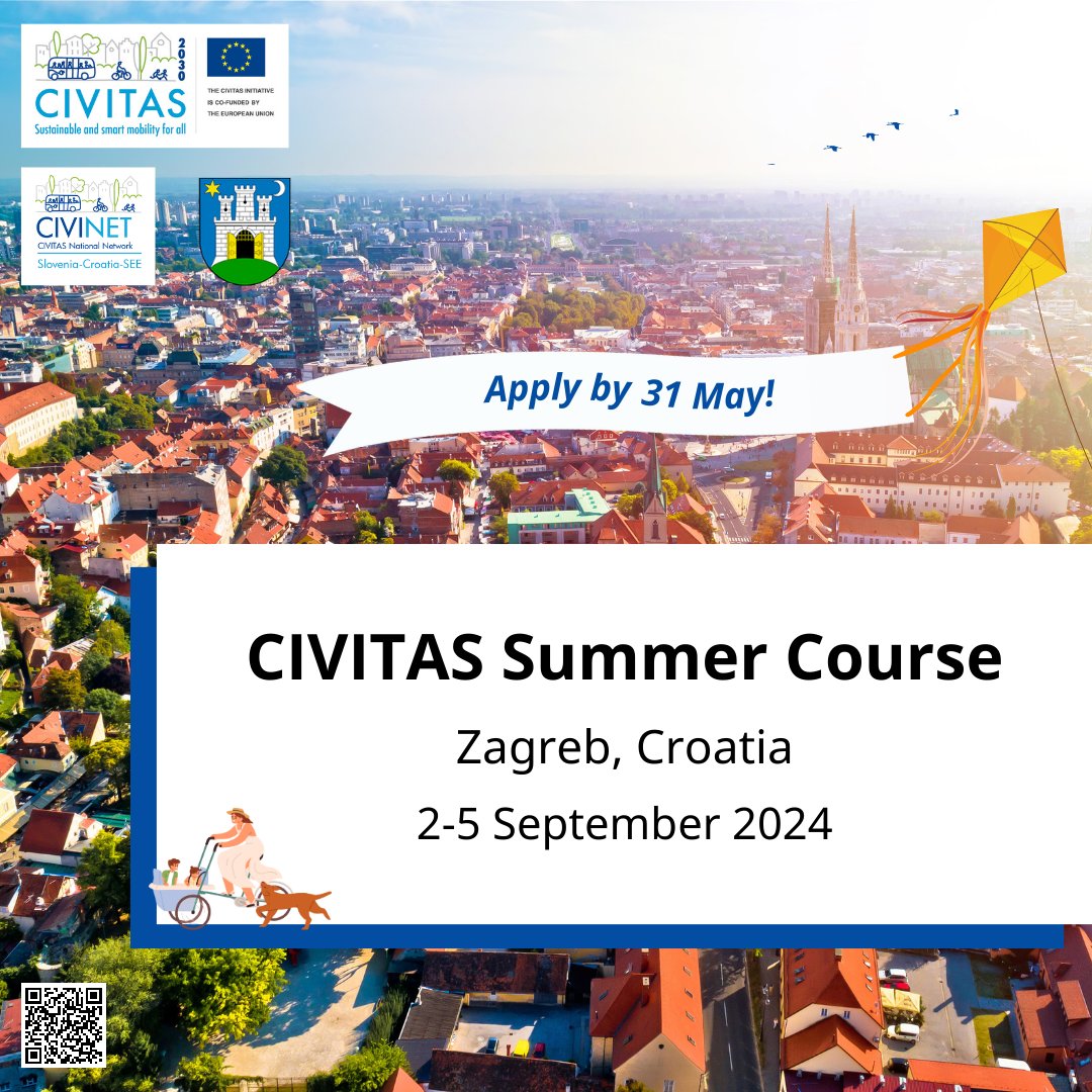 📣 Register now to take part in the 2024 CIVITAS Summer Course in the charming City of Zagreb 🇭🇷 and spend 4 days 'action learning' about innovative urban #mobility planning and solving the city's mobility challenge! 🧠🚲🚍 For details click here 👉 lnkd.in/d3qhp9Xd