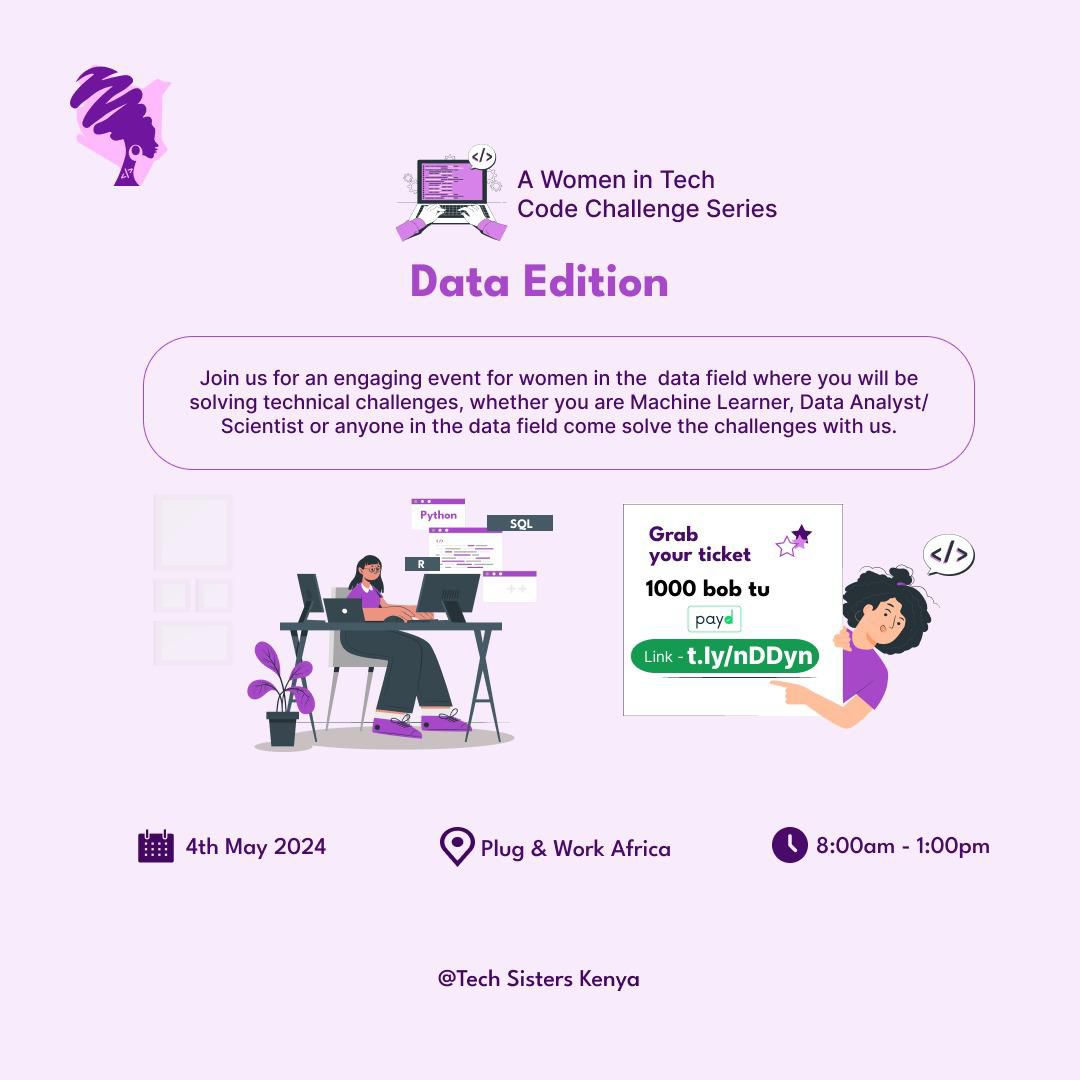 SpaceYaTech's tweet photo. Calling all data enthusiasts,π£
Whether you're a seasoned data expert or just starting out! Join us for an exciting Data Edition event hosted by our Tech Sisters. Dive into technical challenges covering Machine Learning, Data Analysis/Science, and all things data-related.
Don't miss this opportunity to enhance your skills and knowledge.
Sign up now for our session on May 4th, 2024, at Plug and Work Africa.
Get Tickets : https://t.co/CMAuRoOFJb