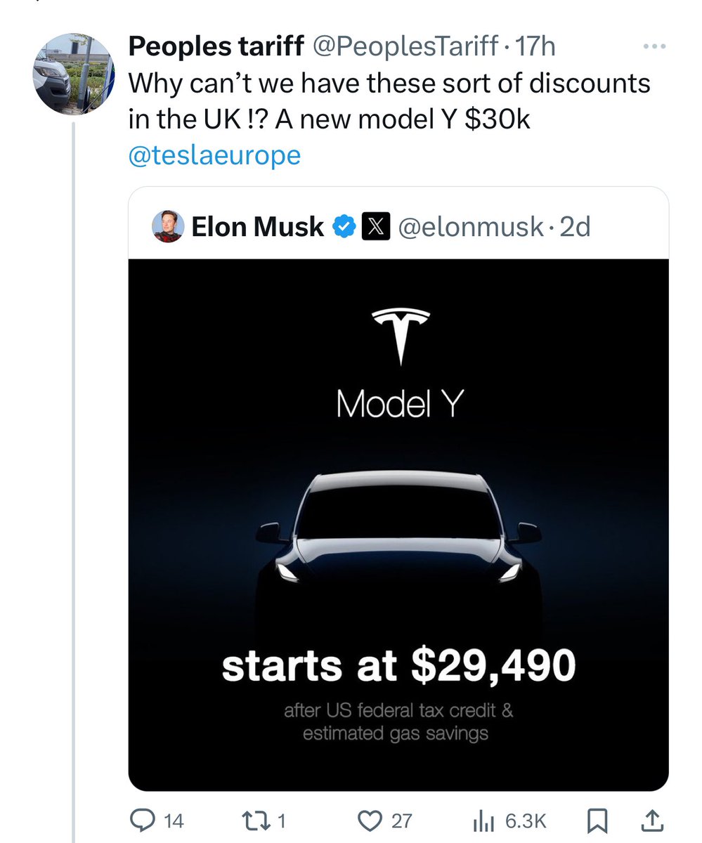 PeoplesTariff's tweet photo. This one went viral too so expecting a few anti EV #fudite replies now ! Once you go past 2k they come along thank you algorithms lol 😂 6k https://t.co/U209nKhOTb