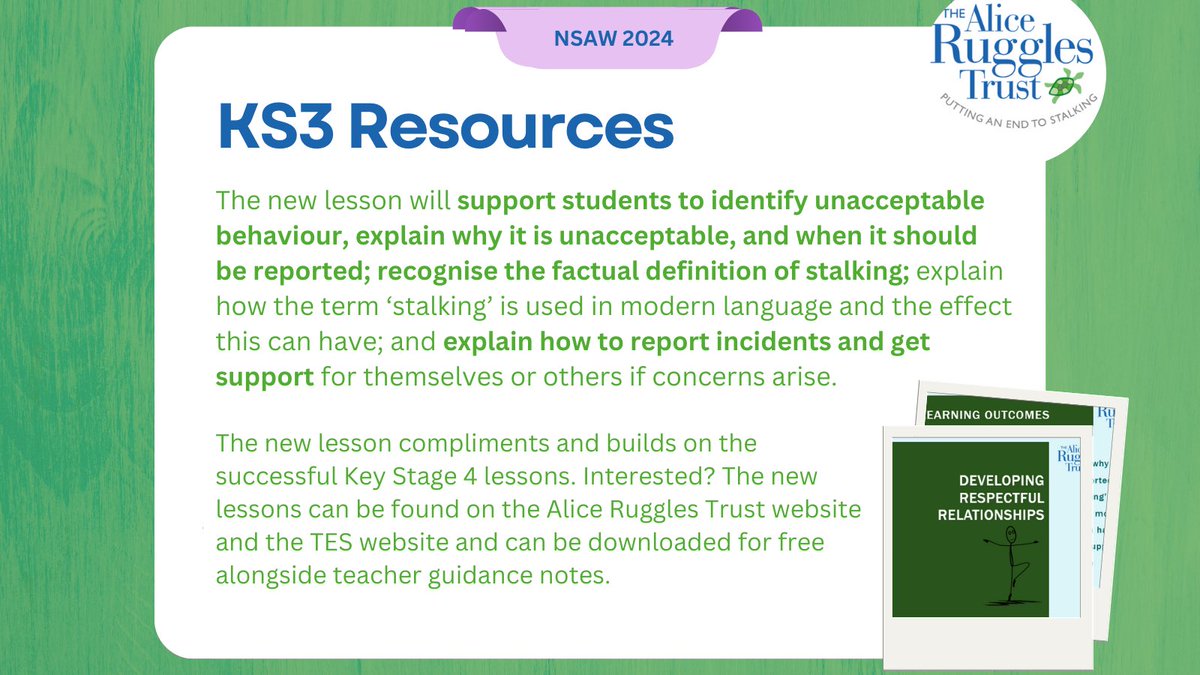 To mark the first day of #NSAW2024 we are launching our new KS3 lesson resources! alicerugglestrust.org/launching-our-…