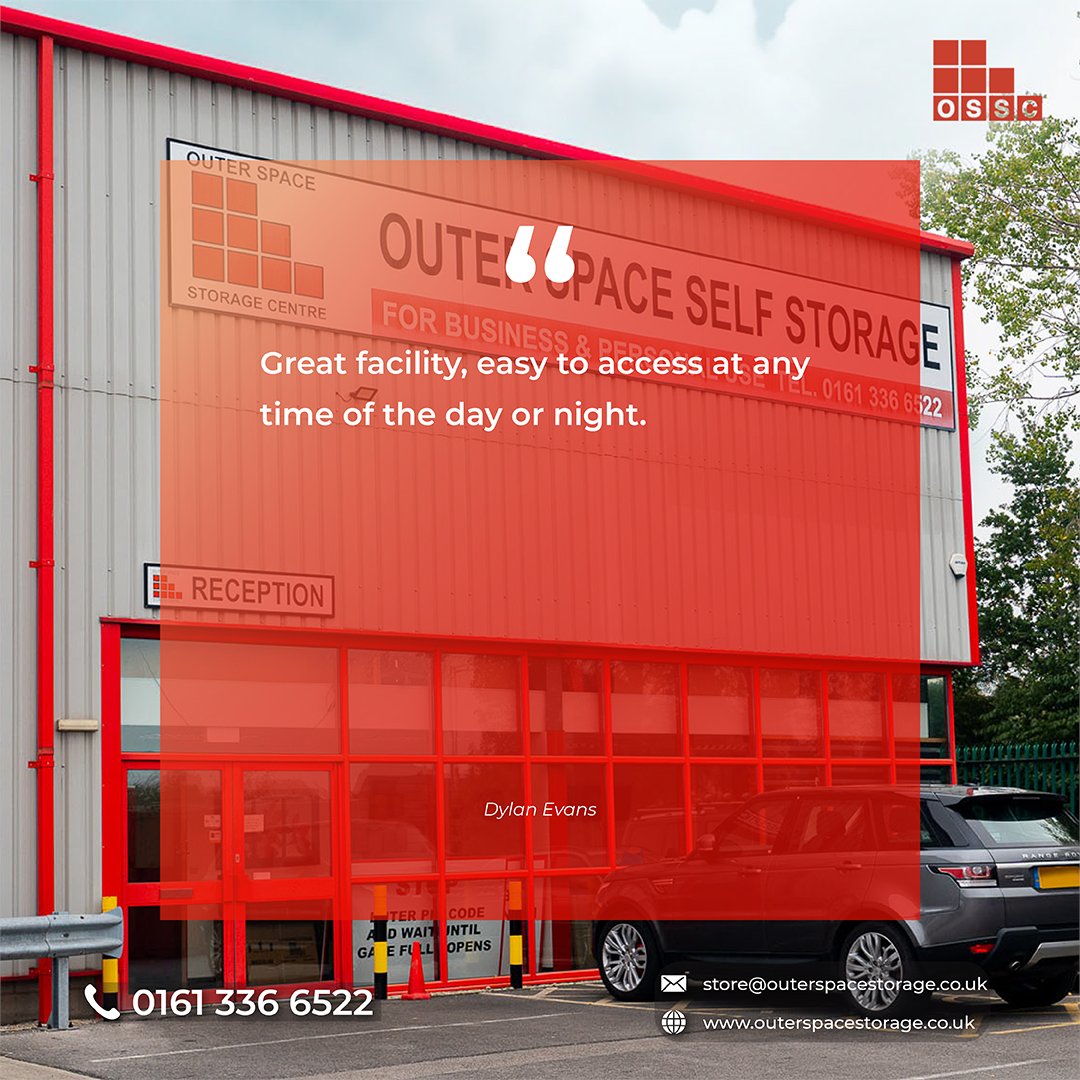 “Great facility, easy to access at any time of the day or night.”
Dylan Evans

#selfstorage #selfstoragemanchester #storage #storagesolutions #moving #storageunit #storageideas #securestorage #declutter #storageunits #packing #selfstoragefacility #businessstorage #storagebox