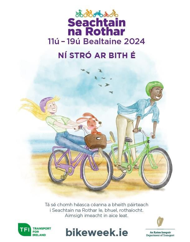 Tá Seachtain Náisiúnta na Rothar ag teacht ar ais an 11 Bealtaine. Téigh chuig bikeweek.ie chun a fháil amach cad atá ag tarlú i do Chontae. National Bike week is returning from 11th May. Check out bikeweek.ie #Bikeweek