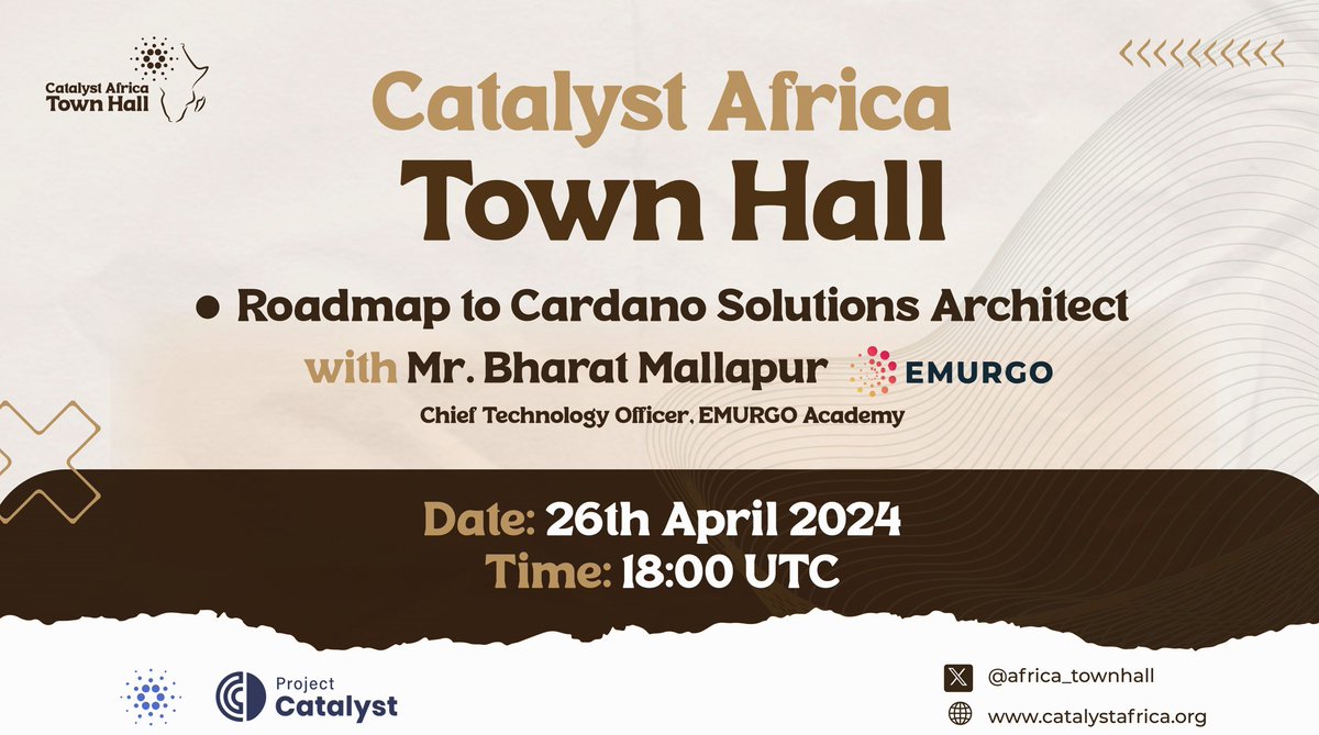 Join us this Friday, April 26th, 2024, as we host Mr. Bharat Mallapur, Chief Technical Officer of @emurgo_edu, for a discussion on 'The Roadmap to Cardano Solutions Architect.' Don't miss out on this insightful session. #CardanoSolutionsArchitect #EmurgoAcademy #CardanoRoadmap