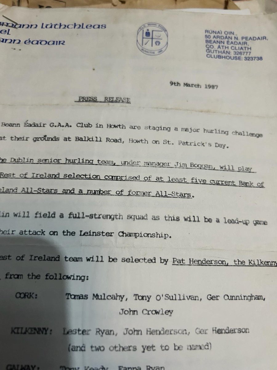 1987 Dublin v Rest if Ireland hurling challenge at beann eadair club in Howth. Many thanks to the sender, these are great to see. #gaacollector