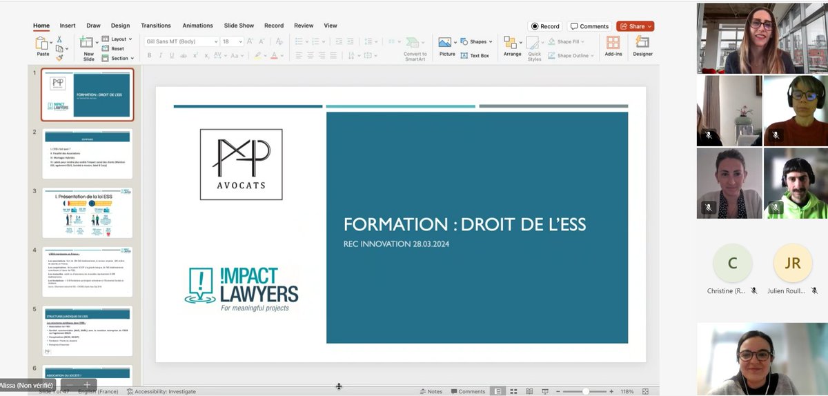 Le 28 mars dernier, Maître Alissa Pelatan dans le cadre du partenariat entre Impact Lawyers - AMP Avocats et Le Réseau des Entrepreneurs Citoyens | REC   a eu le plaisir d'animer une Masterclass sur le droit de l'ESS...