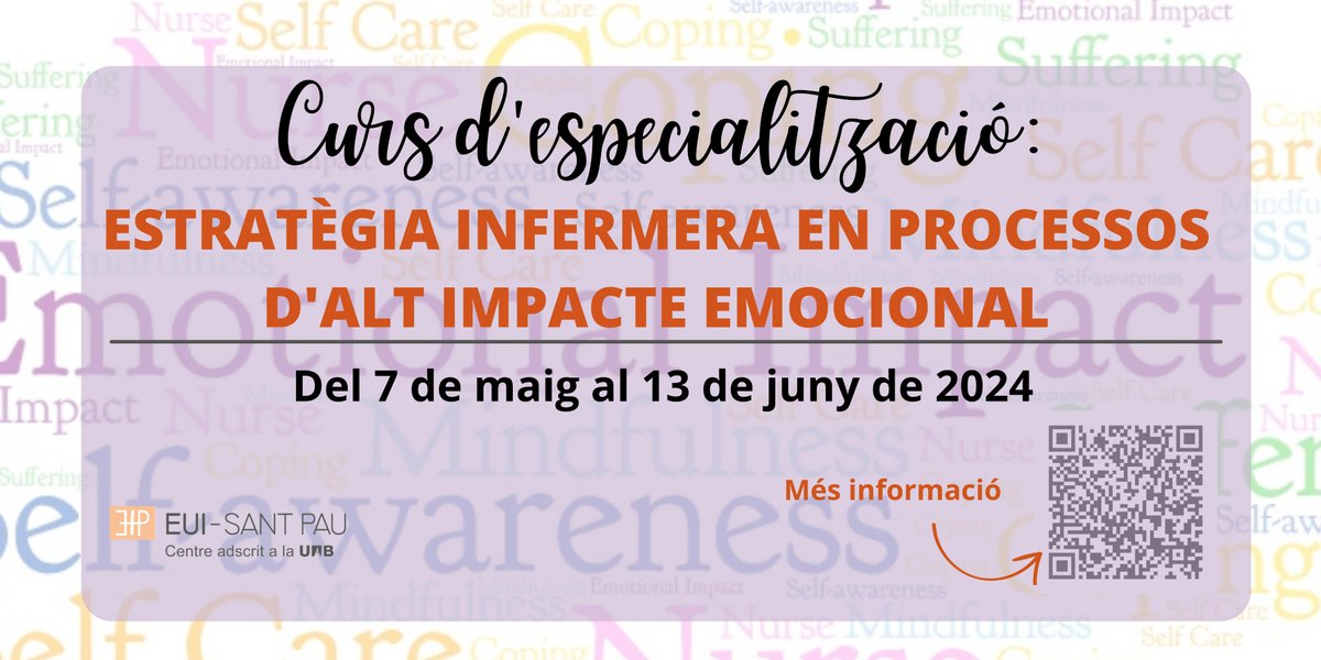 Adquirir competències per a desenvolupar intervencions infermeres dirigides a l'atenció a la persona amb alt nivell de patiment i canalitzar les emocions del professional durant la pràctica clínica. Entra i informa't: eui.santpau.cat/ca/web/public/… @EuiSantPau