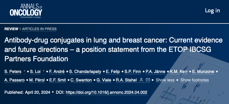Out on @Annals_Oncology Review Peper on ADC💊in #LungCancer 🫁& #BreastCancer : A position statement from @etop_ibcsg Partnered foundation The rapid evolution of antibody-drug conjugates (ADCs) in cancer therapy necessitates biomarker-driven strategies, optimized treatment…