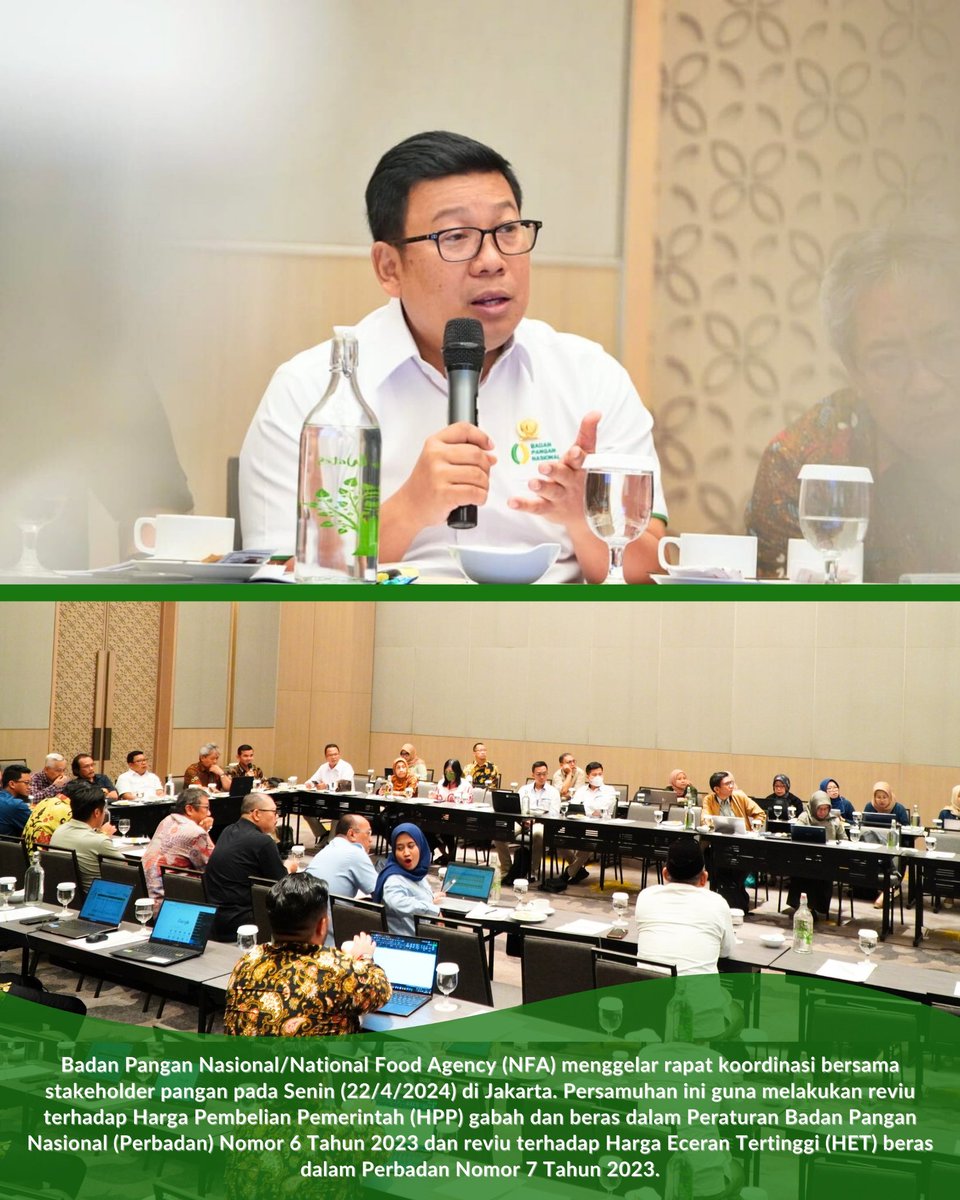 #SobatPangan, NFA menggelar rapat koordinasi bersama stakeholder pangan pada Senin (22/4/2024) di Jakarta. Selengkapnya di : badanpangan.go.id #BadanPanganNasional #Bapanas #NationalFoodAgency #NFA #Gabah