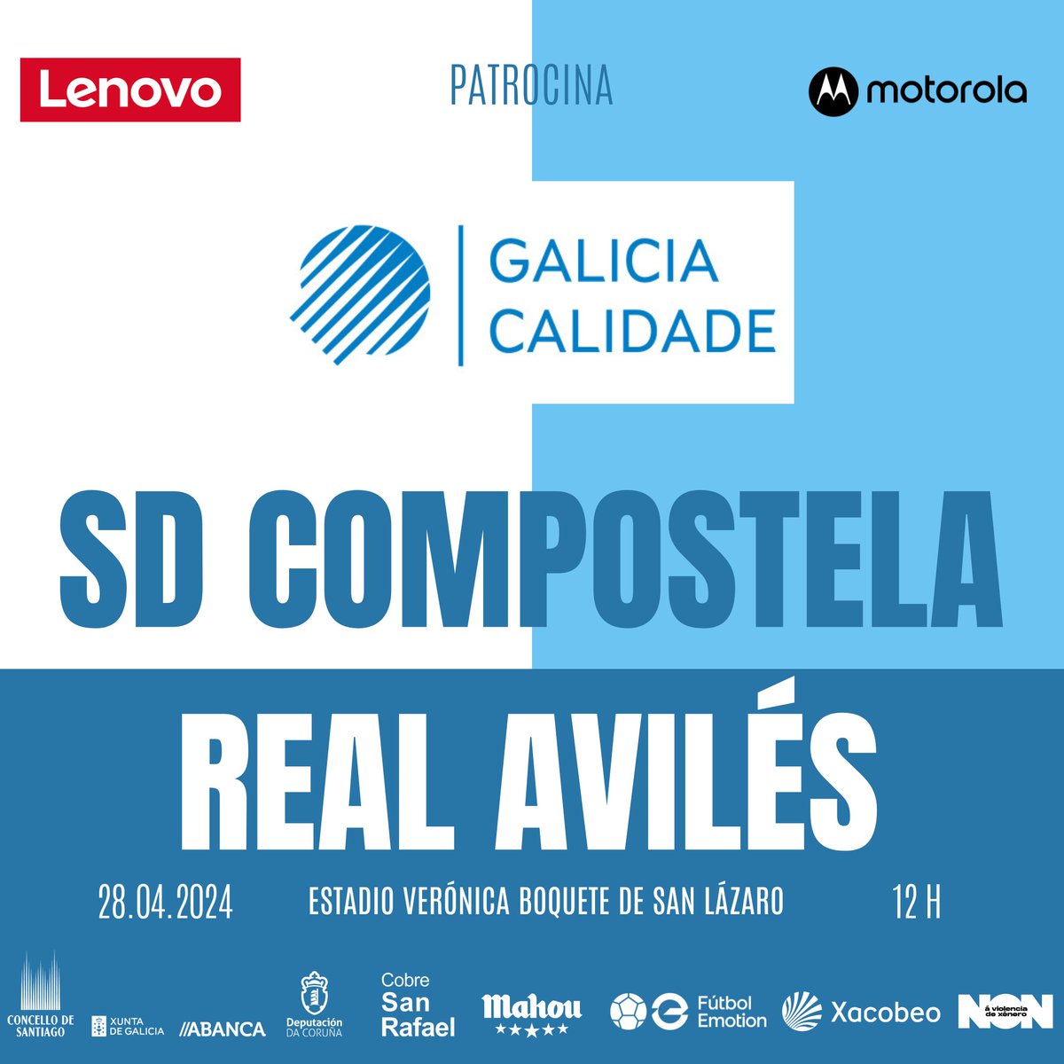 SD_Compostela's tweet photo. 🩵🤍 UN DOMINGO PARA DALO TODO NO CAMPO E NA BANCADA

🆚 @RealAvilesInd 
🗓️ 28.04.24
⏰ 12.00
🏟️ Estadio Vero Boquete
🫂 𝐏𝐚𝐭𝐫𝐨𝐜𝐢𝐧𝐚 @GaliciaCalidade (pola súa cortesía, 1 invitación a cada abonado +16)
 🎟️ Entradas 👉 https://t.co/iT4XuBsQYX

#ComposRealAvilésIndustrial https://t.co/a2XY5GB0EI