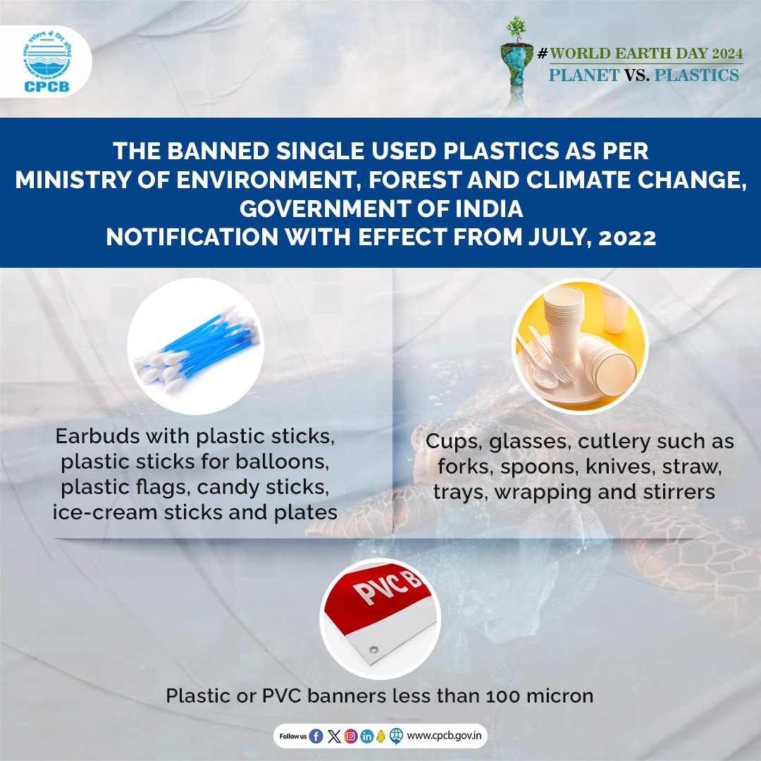 Use of following single use items are banned from 1st July 2022-

◾ Polystyrene (Thermocol) for decoration
◾ Packaging films around sweet boxes, invitation cards, and cigarette packets

#CPCB #CurbPlasticPollution #WorldEarthDay #PlanetVsPlastics #SoNoToSUPs #SingleUsePlastics