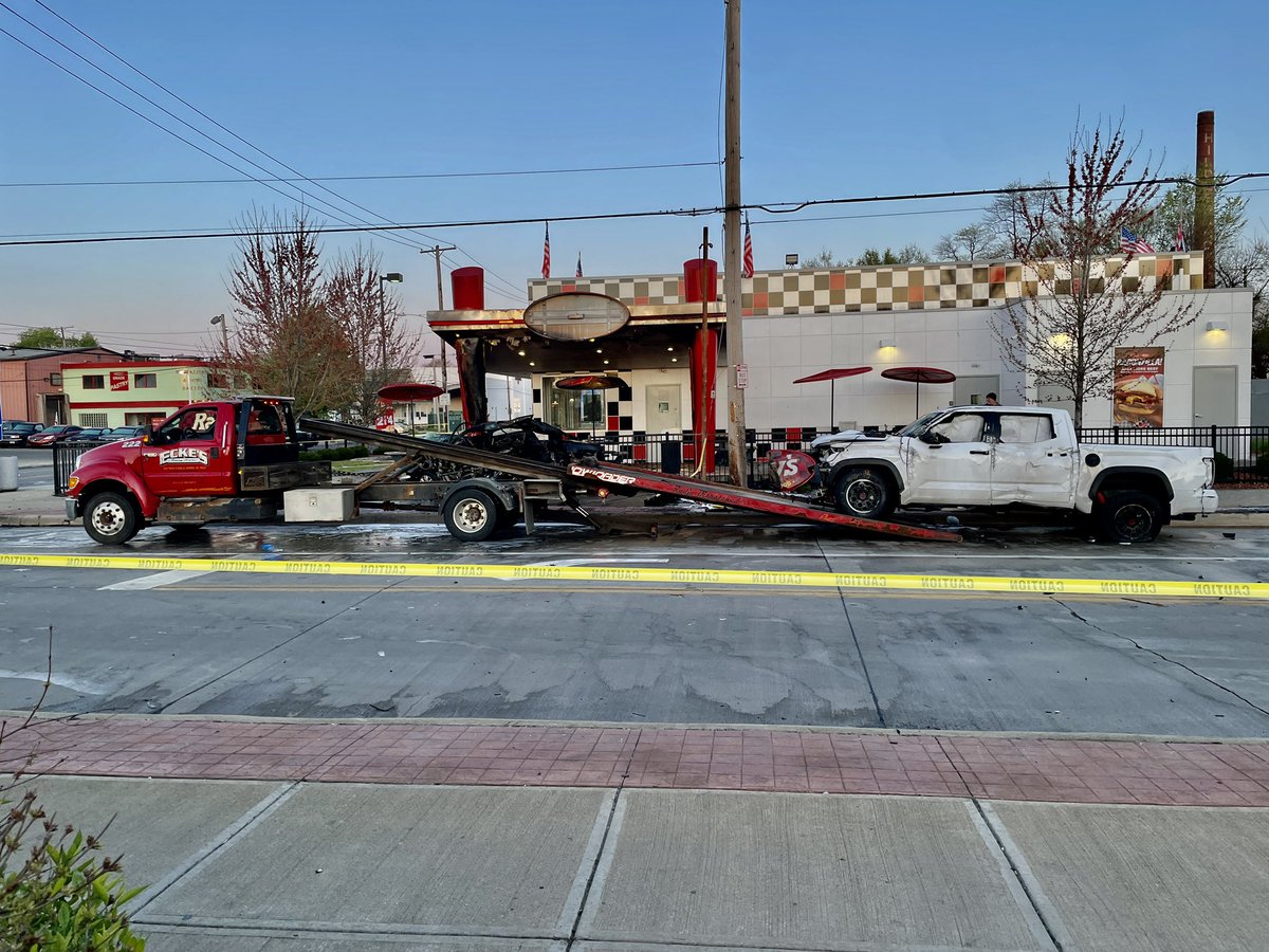 On the scene of a two car crash at the Clark &amp; Fulton Rally’s in Cleveland. 
Three people rushed to the hospital. 
Two 25-year-olds &amp; a 33-year-old. 
Crash happened just after 3 a.m.