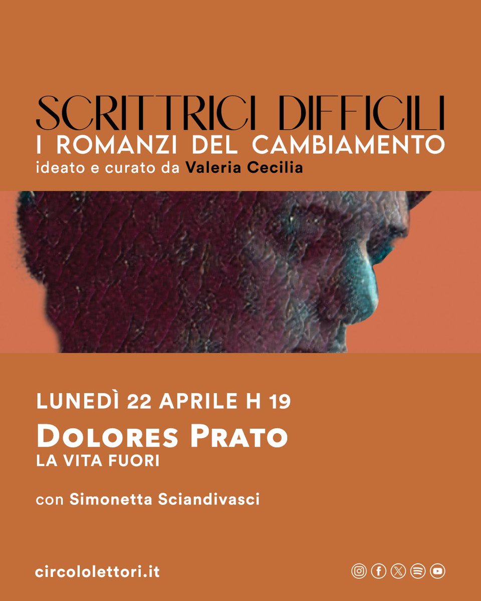 Oggi 22.04 alle ore 19 al Circolo dei lettori ci sarà il terzo incontro di Scrittici difficili. Con @Sciandi il focus sarà su «Dolores Prato: la vita fuori». ℹ️ torino.circololettori.it/dolores-prato-…