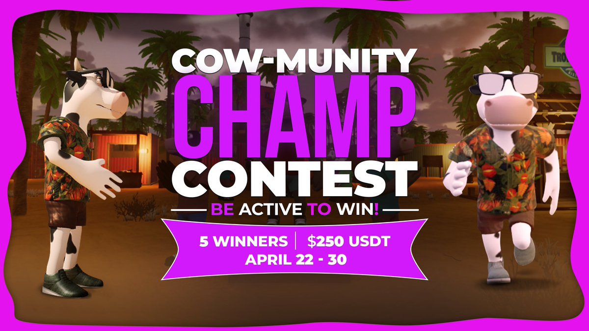 Win from $250 🏆 Pool in a week! 🤩

How to win? ➡️ Be super active in the #CowParadise Telegram community! 🔥

HURRY! Join to participate now ➡️ t.me/cowparadisechat

#contestalert #giveaway #contest #win #rewards