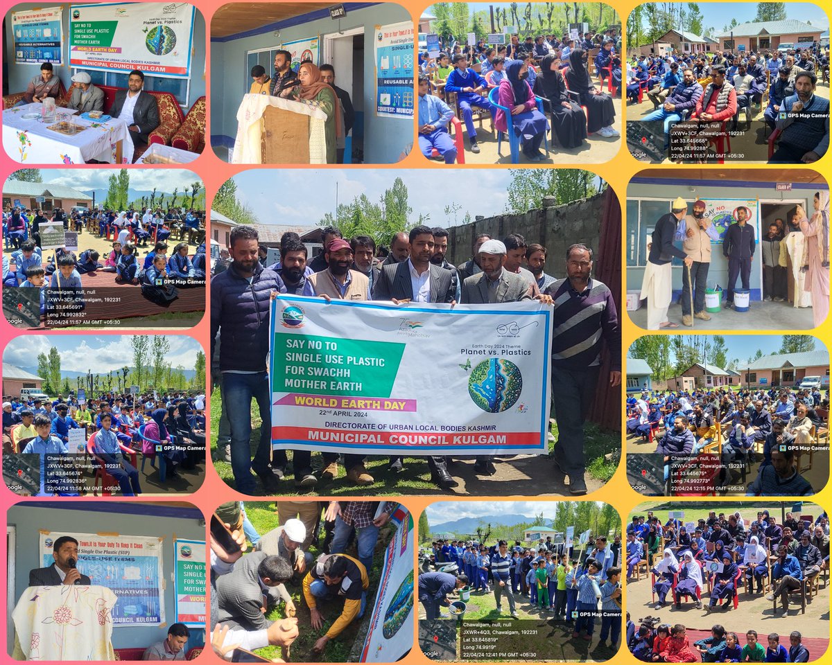 Today on 22 04.2024 world Earth day program is celebrated at Middle school chawlgam by MunicipalCouncil Kulgam worthy Tehsildar kulgam, Cheif Executive Officer Head Mist middle school and students and employes of M C Kulgam participated in the program. @DcKulgam @DULBKASHMIR