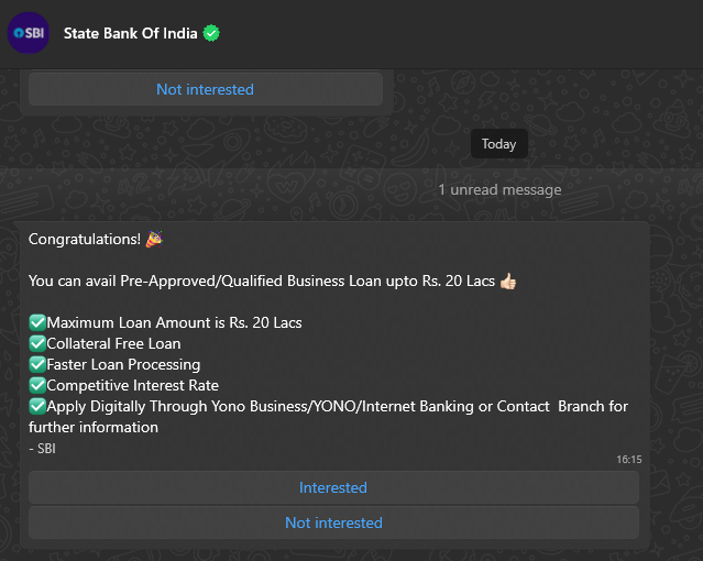 CA_ManuPhilip's tweet photo. @TheOfficialSBI Please stop this spam. Have already submitted response that I'm not interest in loan in Yono and over a call from branch. https://t.co/aP4t27fgwv