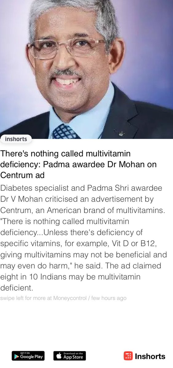 There's nothing called multivitamin deficiency: Padma awardee Dr Mohan on Centrum ad shrts.in/8av3J -via inshorts