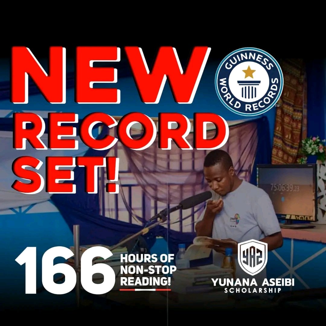 respekt6641's tweet image. New Record Set!!!
@AsogyaJames just concluded a 166 Hours of Read-A-Thon Attempt by an individual.
 
An event that Started on 15-22nd April in Wukari Local Government of Taraba State Nigeria. 
Congratulations Sir. 
@channelstv 
@GWR 
@AIT_Online 
#Robbery #Samlarry #Dangote